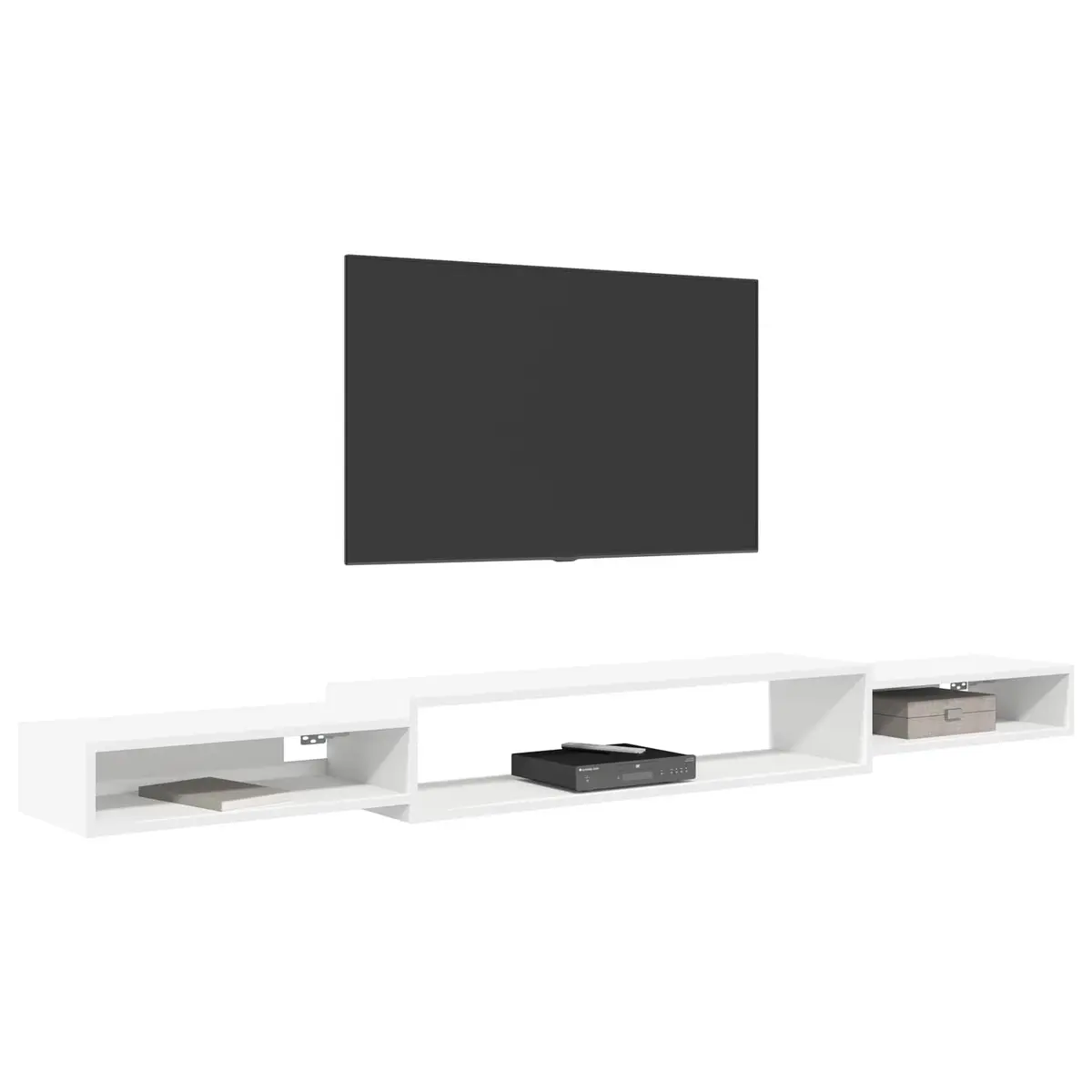 Wall-Mounted TV Cabinet White Shelving Unit Open Storage Wall Shelf 220x28x21cm
