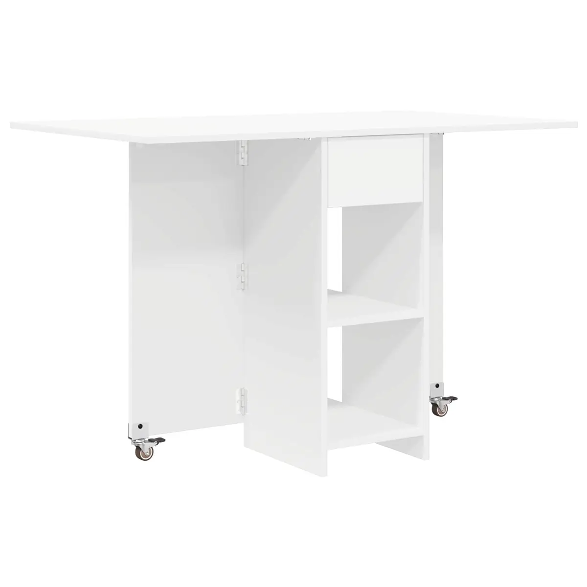 Folding Dining Table White Engineered Wood 115 x 70 x 75 cm with Storage Shelves