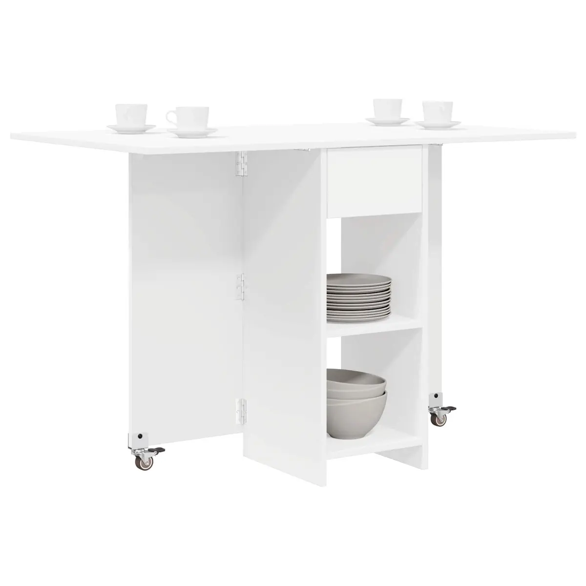 Folding Dining Table White Engineered Wood 115 x 70 x 75 cm with Storage Shelves