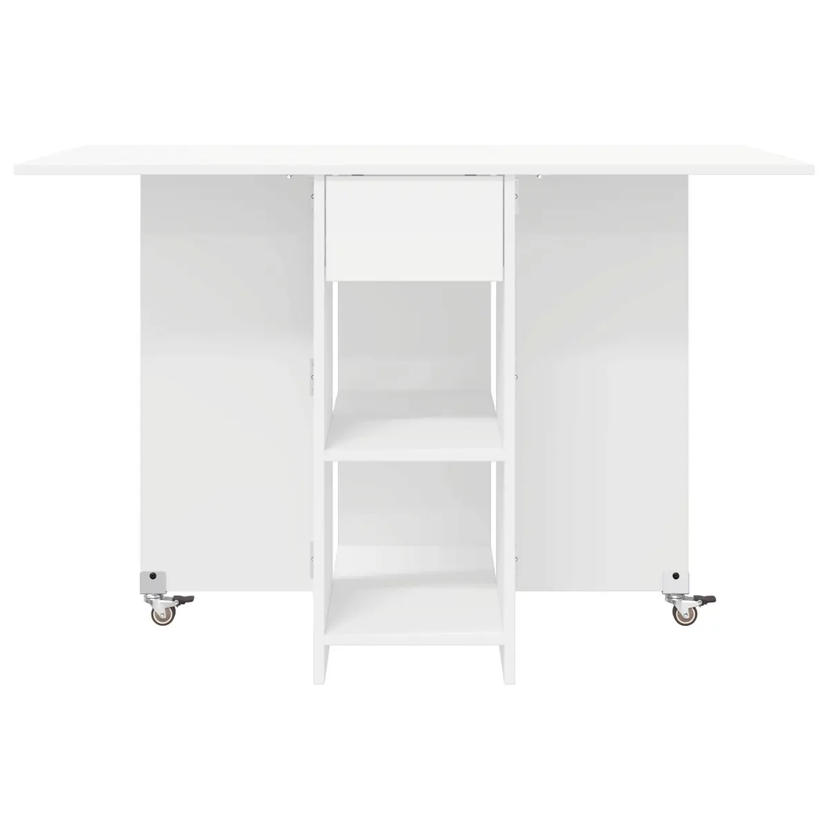 Folding Dining Table White Engineered Wood 115 x 70 x 75 cm with Storage Shelves