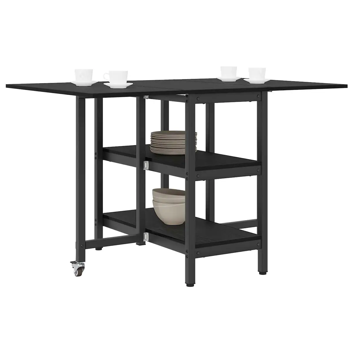 Dining Table Engineered Wood Black Oak 122x80x76.5cm Rectangular with Storage Shelves