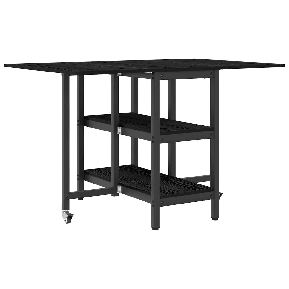 Dining Table Engineered Wood Black Oak 122x80x76.5cm Rectangular with Storage Shelves