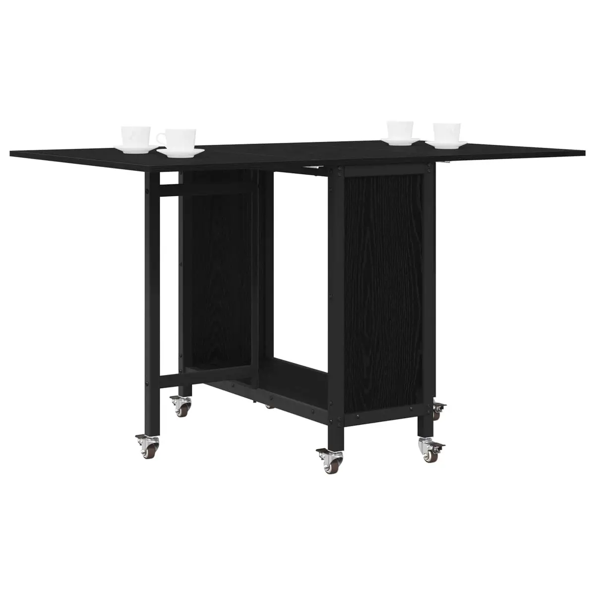 Folding Dining Table with Castors Black Engineered Wood Surface 130 x 80 x 76.5 cm