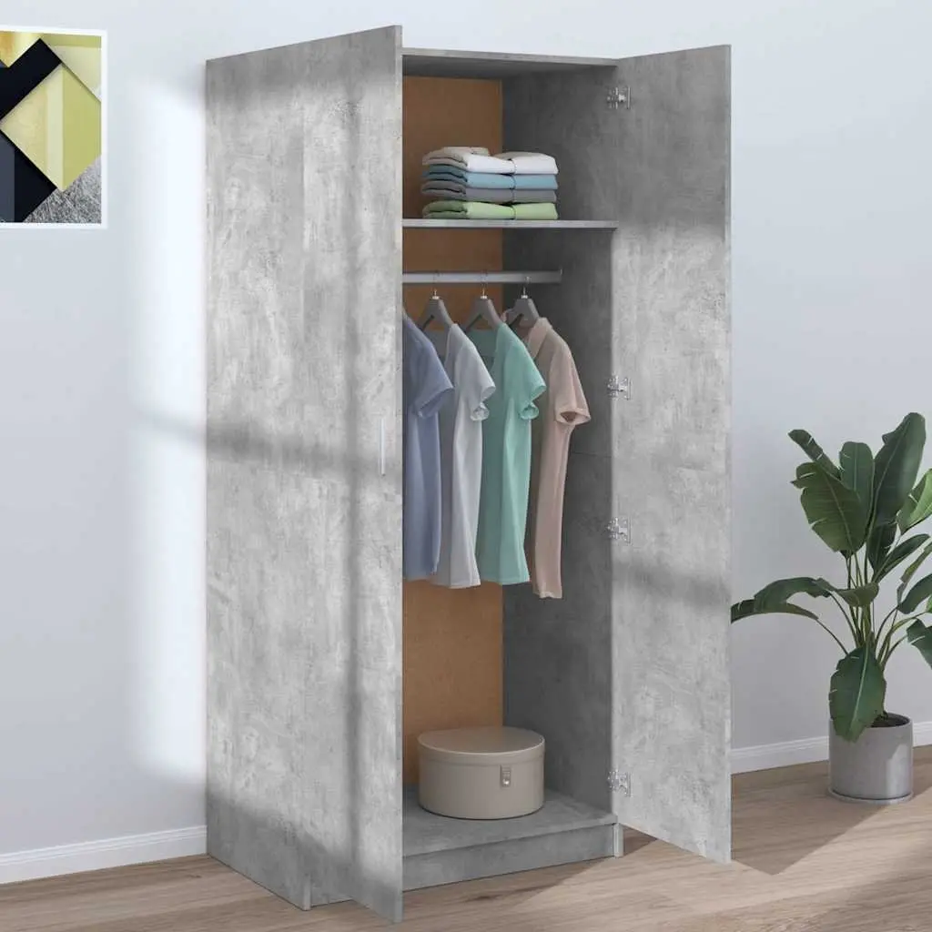 Wardrobe Cupboard Grey Engineered Wood 80x52x180 cm
