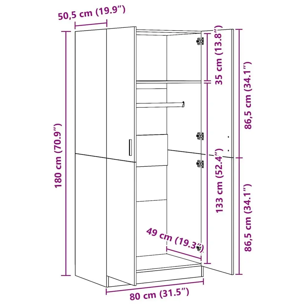 Wardrobe Cupboard Grey Engineered Wood 80x52x180 cm