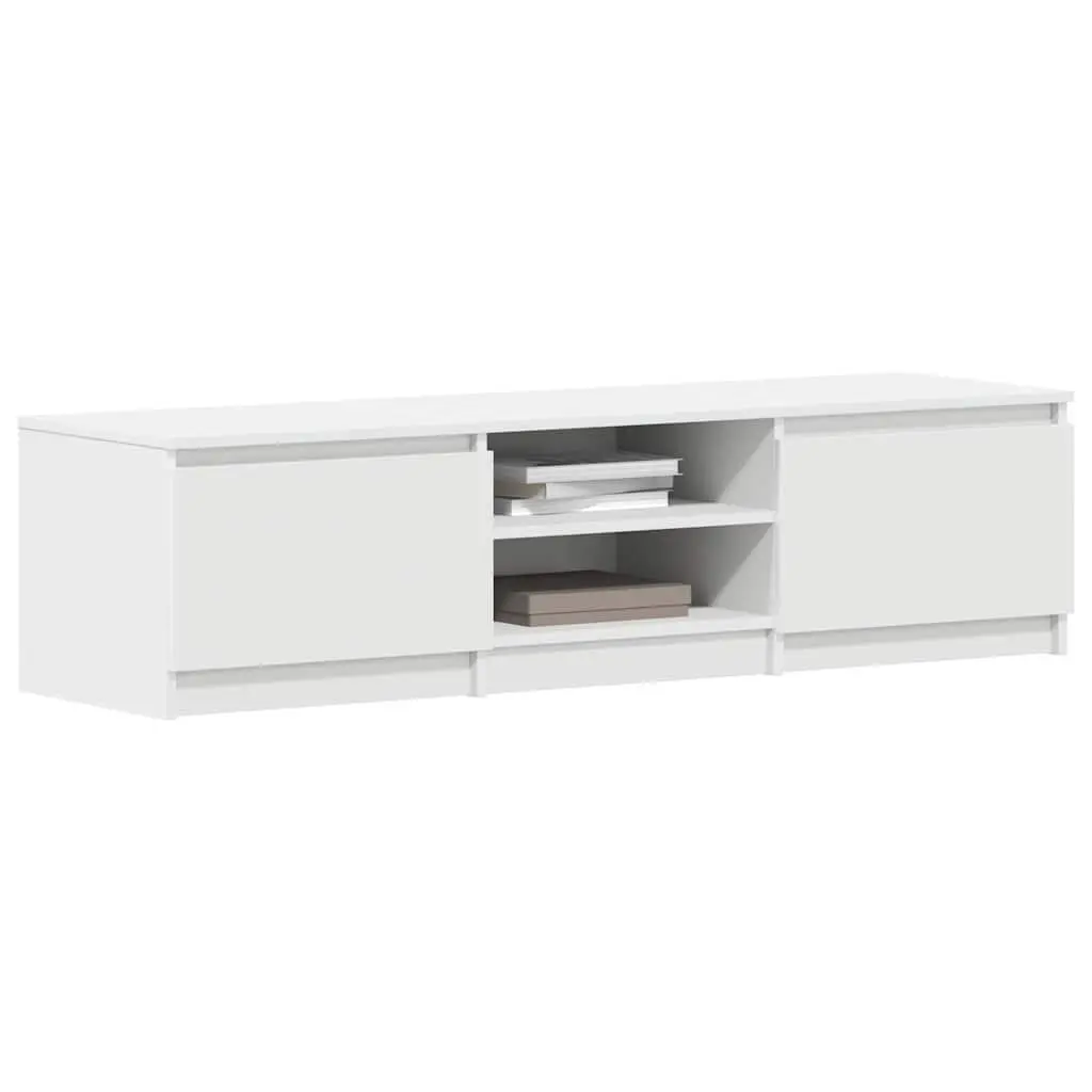 TV Cabinet White 140x40x35.5 cm with Doors Open Compartments Storage Unit
