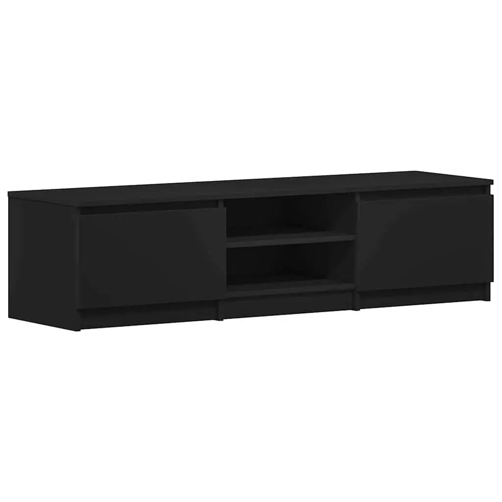 TV Cabinet Black 140x40x35.5 cm with 2 Doors 2 Open Compartments