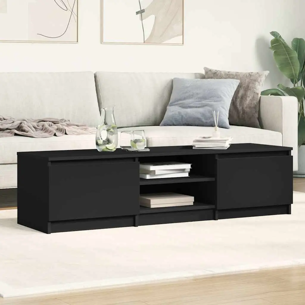 TV Cabinet Black 140x40x35.5 cm with 2 Doors 2 Open Compartments