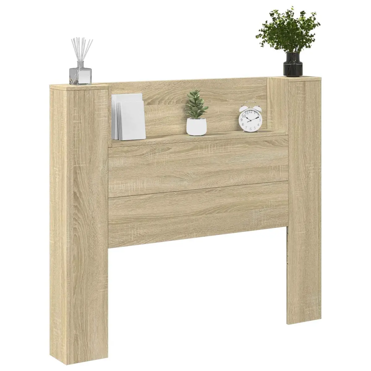 Headboard Cabinet Wall-Mounted Storage with LED Lights Tan 120cm Modern