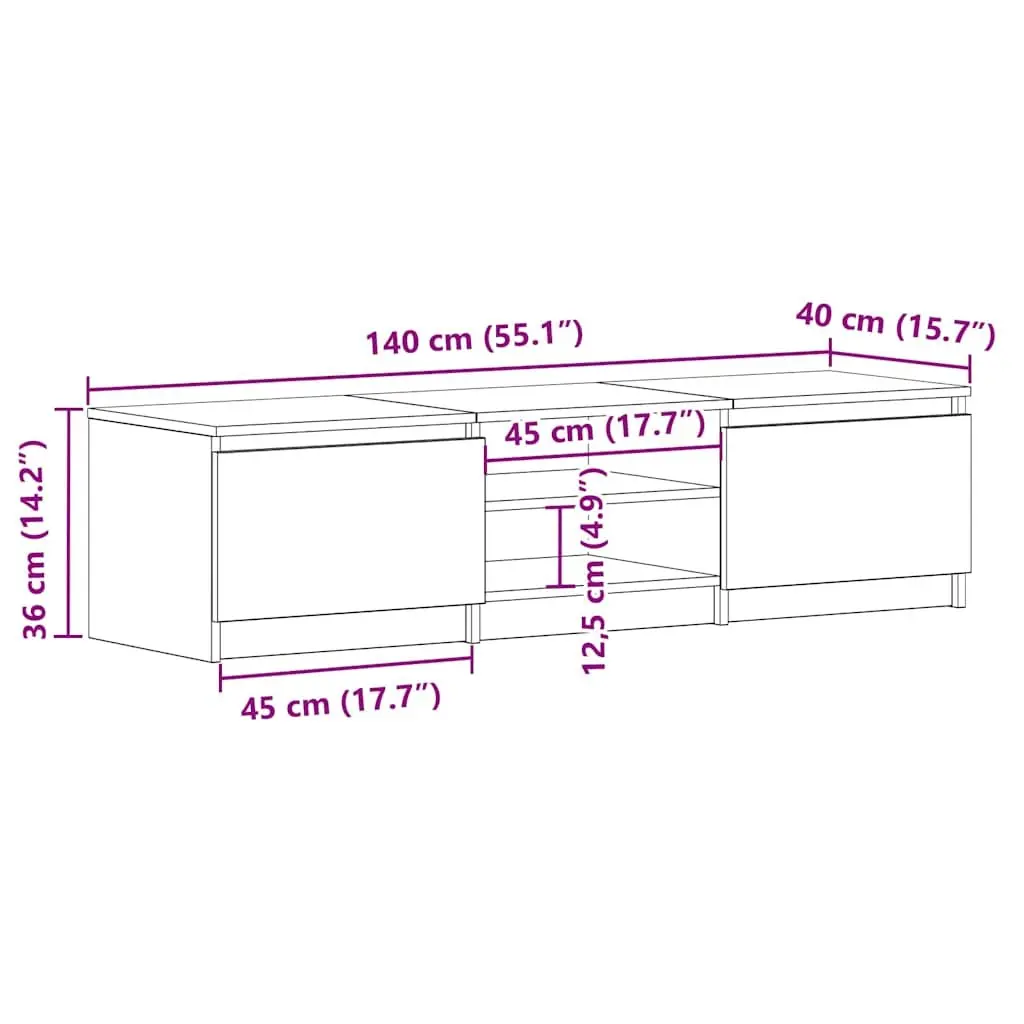 TV Cabinet High Gloss White 140cm Wide Modern Media Entertainment Unit