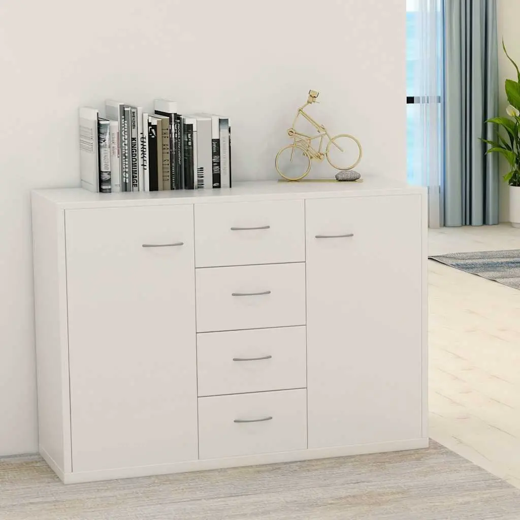 Sideboard Buffet Cabinet Contemporary Minimalist White 88x30x65cm with 4 Drawers 2 Doors