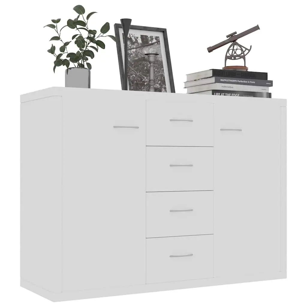 Sideboard Buffet Cabinet Contemporary Minimalist White 88x30x65cm with 4 Drawers 2 Doors