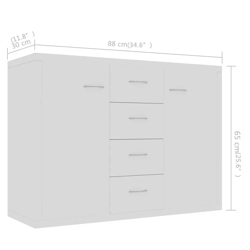 Sideboard Buffet Cabinet Contemporary Minimalist White 88x30x65cm with 4 Drawers 2 Doors