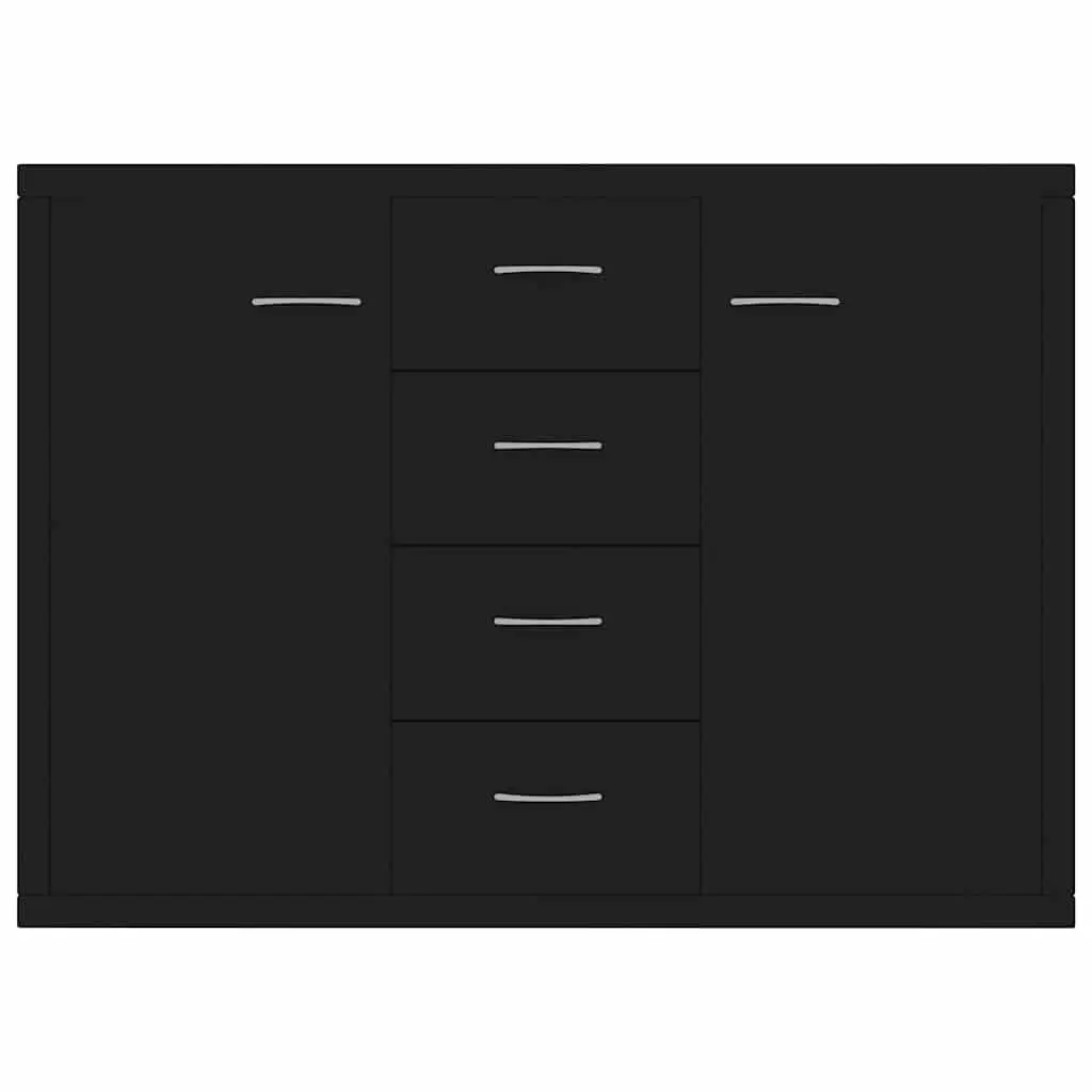 Sideboard Storage Cabinet Black 4 Drawer 2 Door Engineered Wood Buffet Furniture