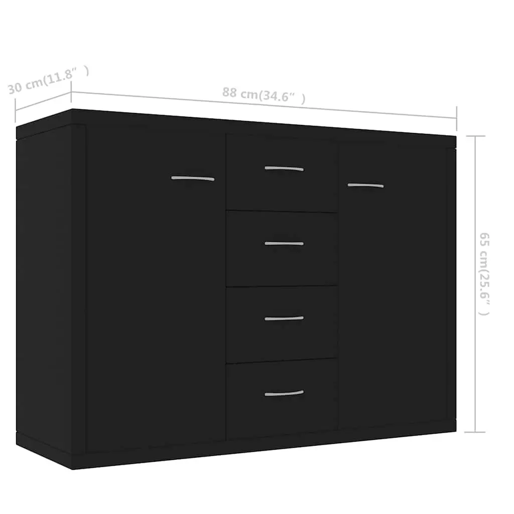 Sideboard Storage Cabinet Black 4 Drawer 2 Door Engineered Wood Buffet Furniture