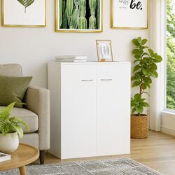 Sideboard White Storage Cabinet 2 Doors Compartments Living Room Furniture