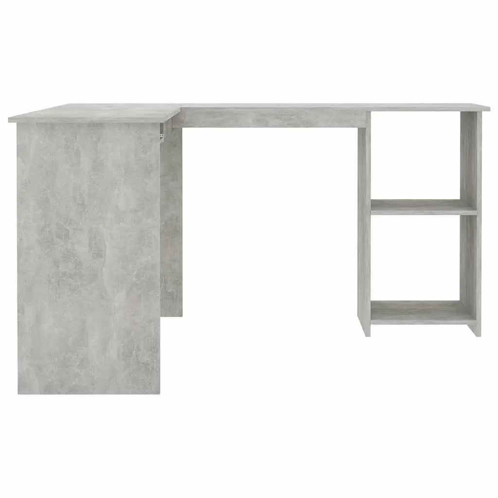 L-Shaped Desk Grey Modern Office Workstation with Spacious Surface Sliding Keyboard Tray and Open Shelves
