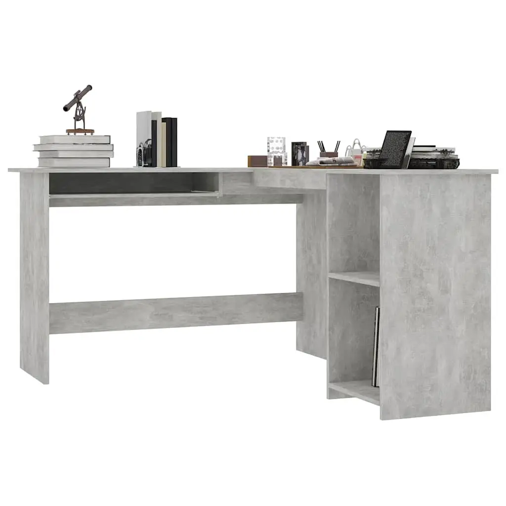 L-Shaped Desk Grey Modern Office Workstation with Spacious Surface Sliding Keyboard Tray and Open Shelves