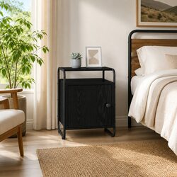 Bedside Cabinet Black Modern Storage Table Engineered Wood Bedroom Furniture