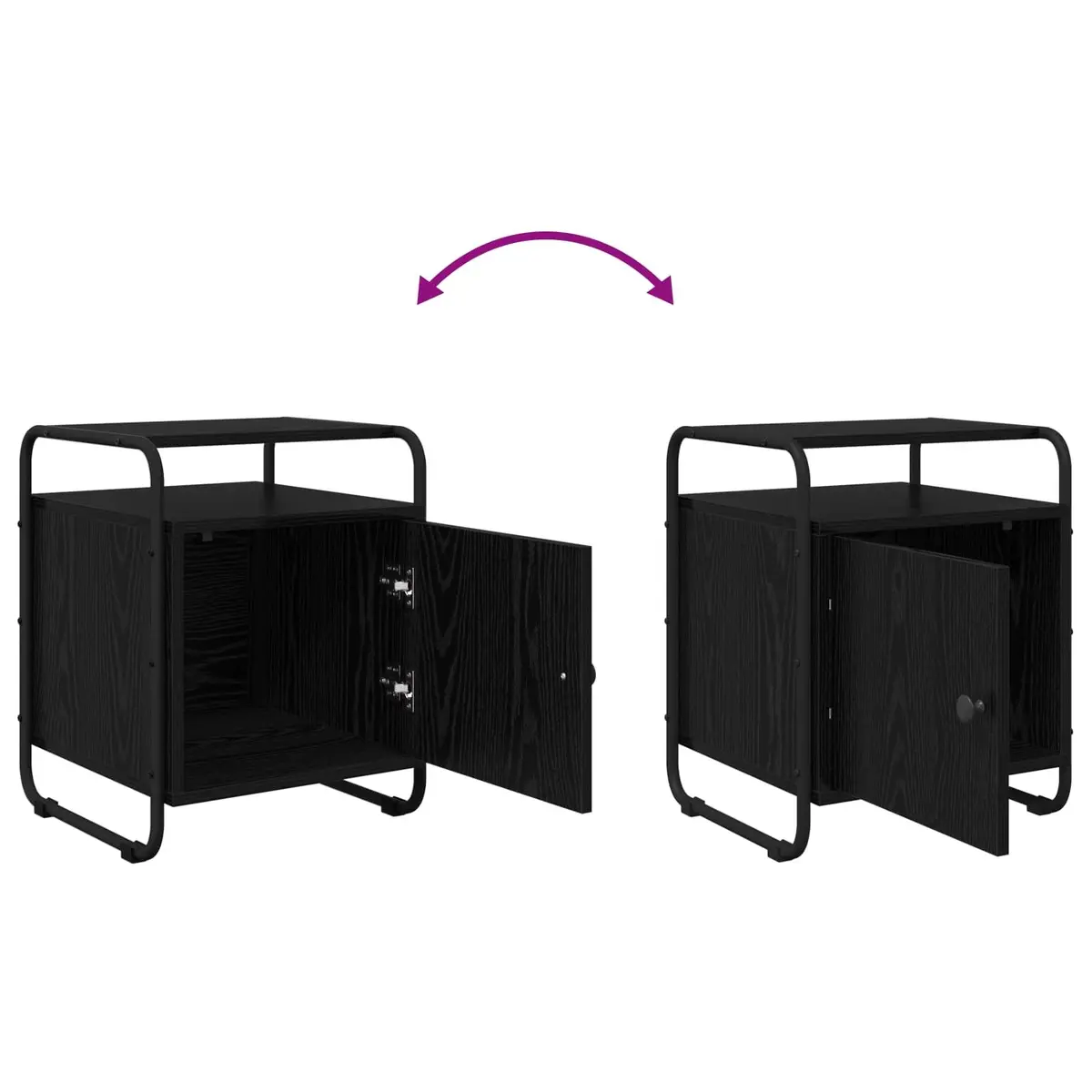 Bedside Cabinet 2 pcs Black Engineered Wood Storage Bedroom Nightstand Table
