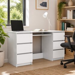 White Writing Desk Office Workstation Computer Table Study Drawers Storage 140cm