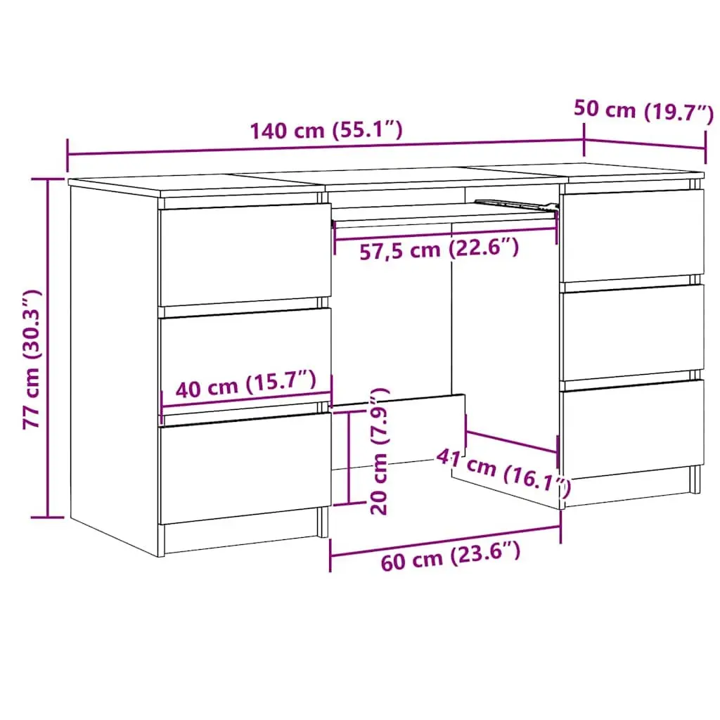 White Writing Desk Office Workstation Computer Table Study Drawers Storage 140cm