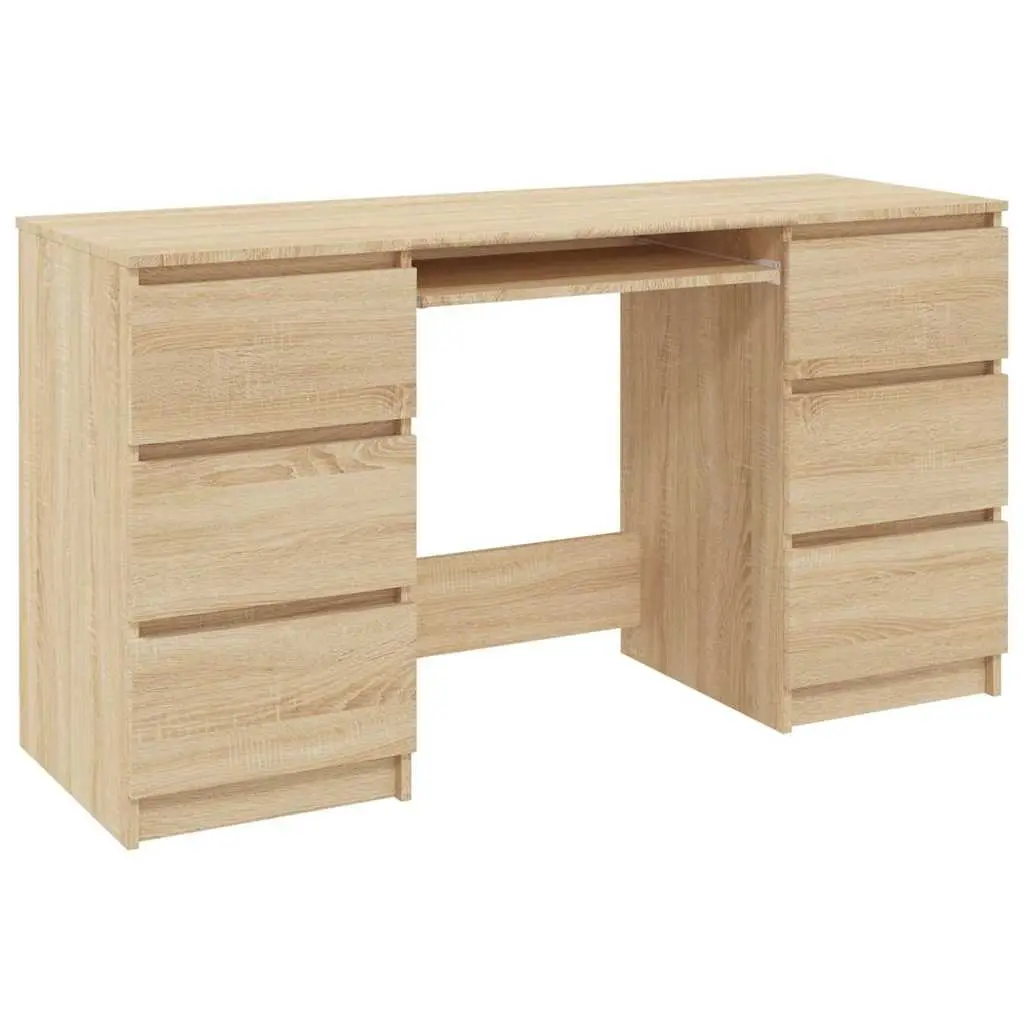 Writing Desk with 6 Drawers Brown Engineered Wood Office Workstation 140 x 50 x 77 cm