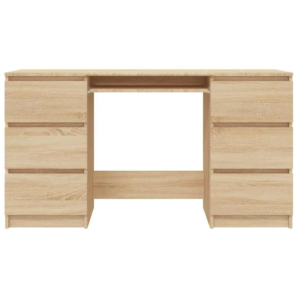 Writing Desk with 6 Drawers Brown Engineered Wood Office Workstation 140 x 50 x 77 cm
