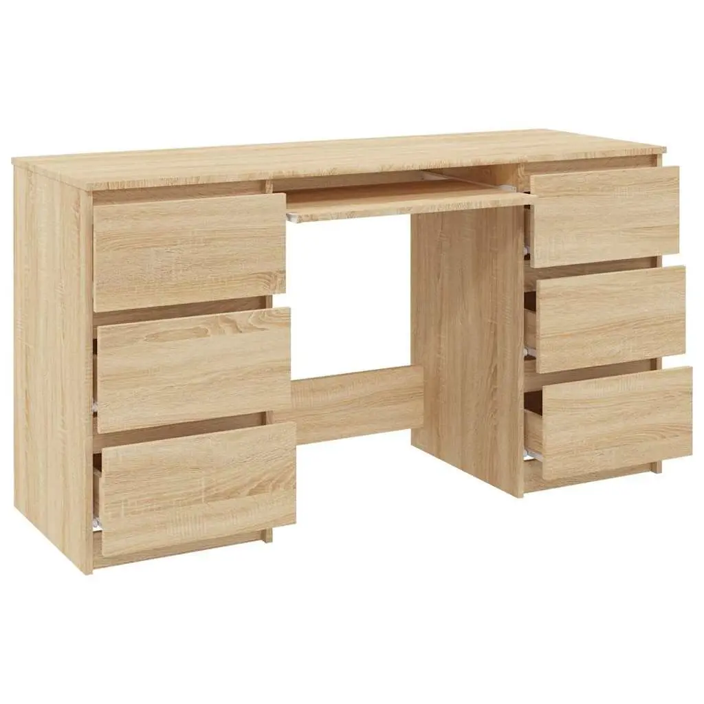 Writing Desk with 6 Drawers Brown Engineered Wood Office Workstation 140 x 50 x 77 cm