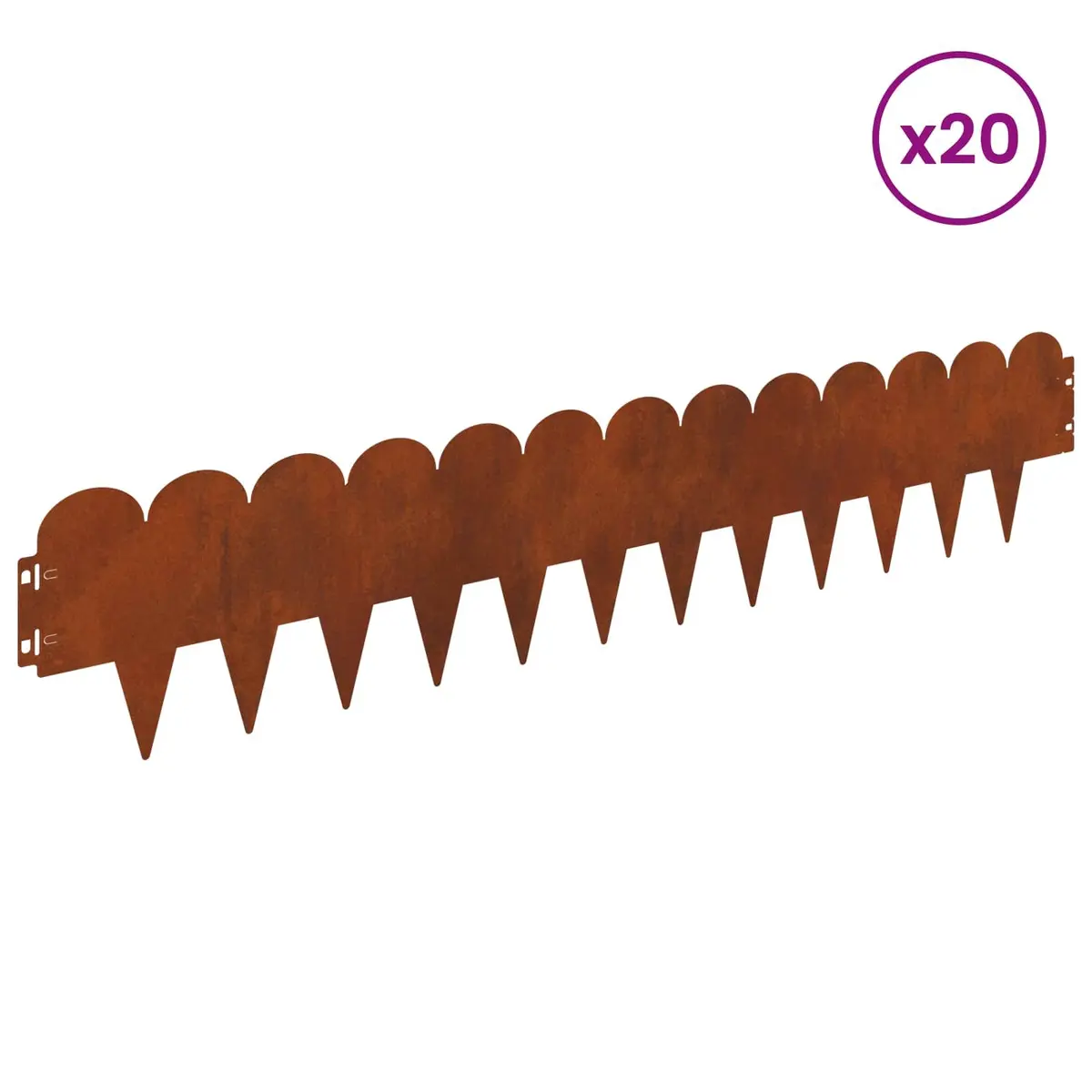 Steel Garden Lawn Edging Sharp and Round Top 103x20cm 20 Piece Rusty