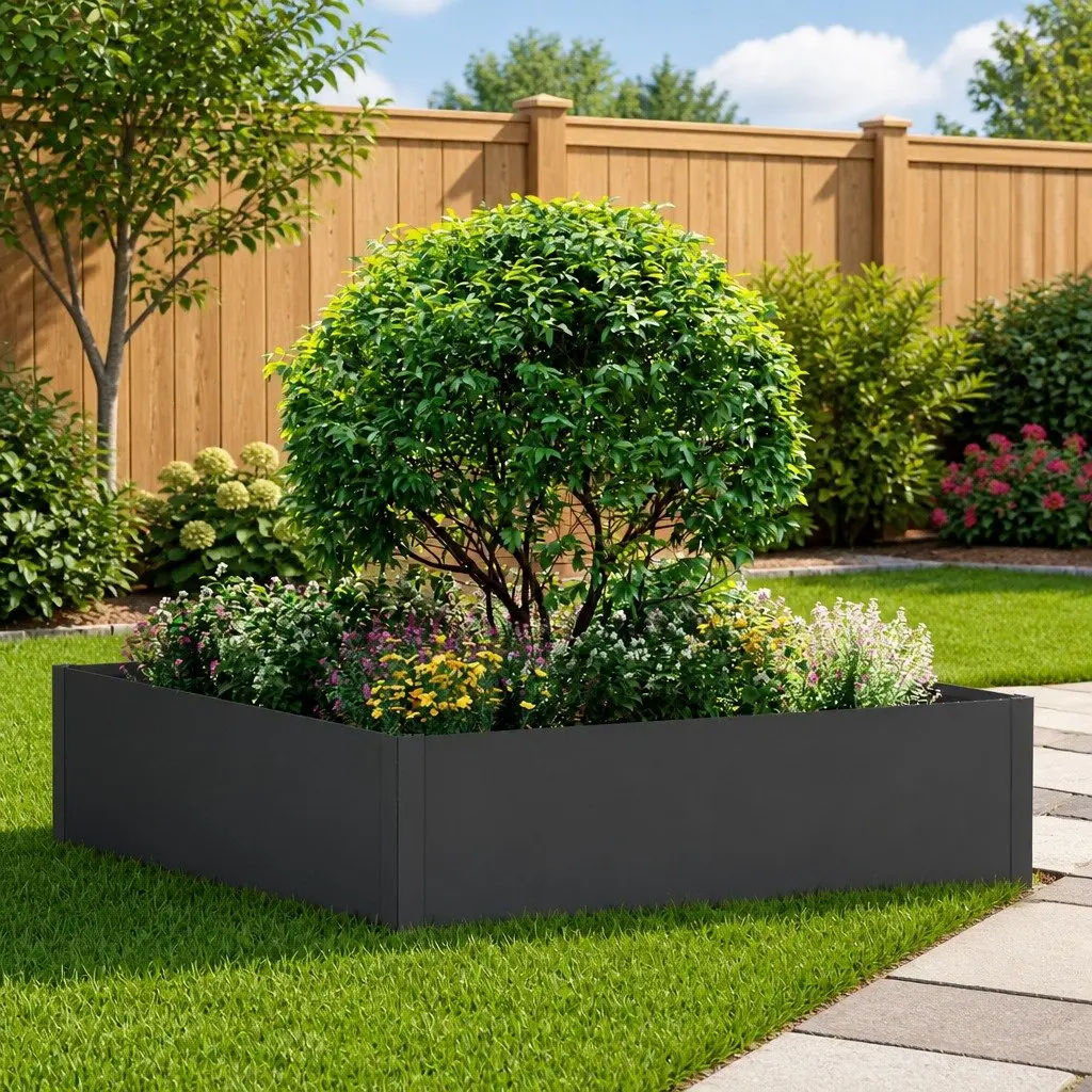 Garden Lawn Edging Steel Border 100x100x35cm Landscape Pathway Bed Divider Black