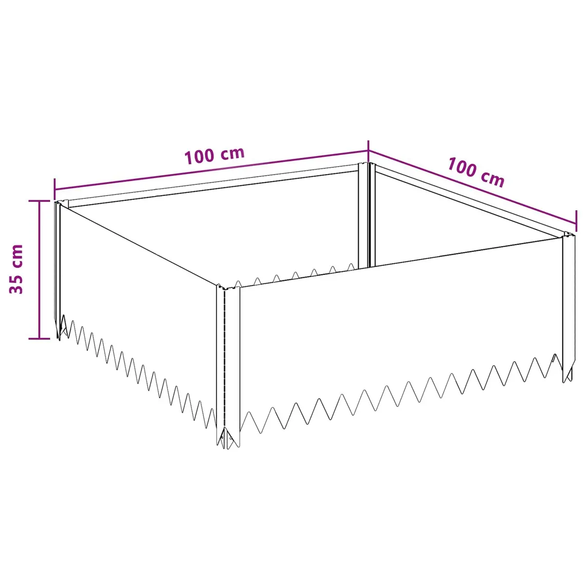 Garden Lawn Edging Steel Border 100x100x35cm Landscape Pathway Bed Divider Black
