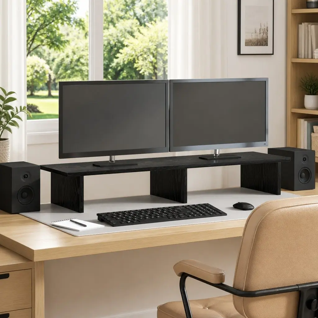 Monitor Stand Black Engineered Wood Modern Minimalist 100 x 27 x 15 cm