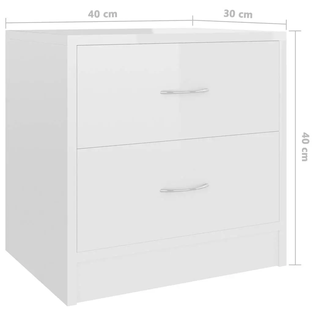 Bedside Cabinet White High Gloss 2 Drawer Nightstand Storage Chest Bedroom
