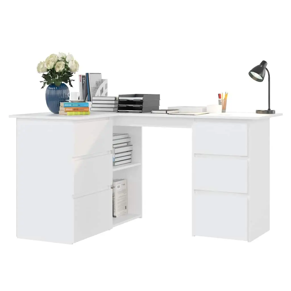 Corner Desk White Engineered Wood 145cm W x 100cm D x 76cm H