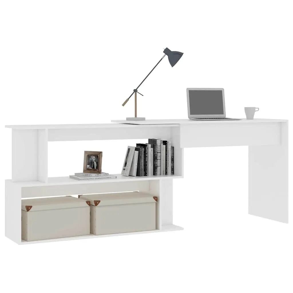 Corner Desk Engineered Wood White Rotating Workstation 200x50x76cm
