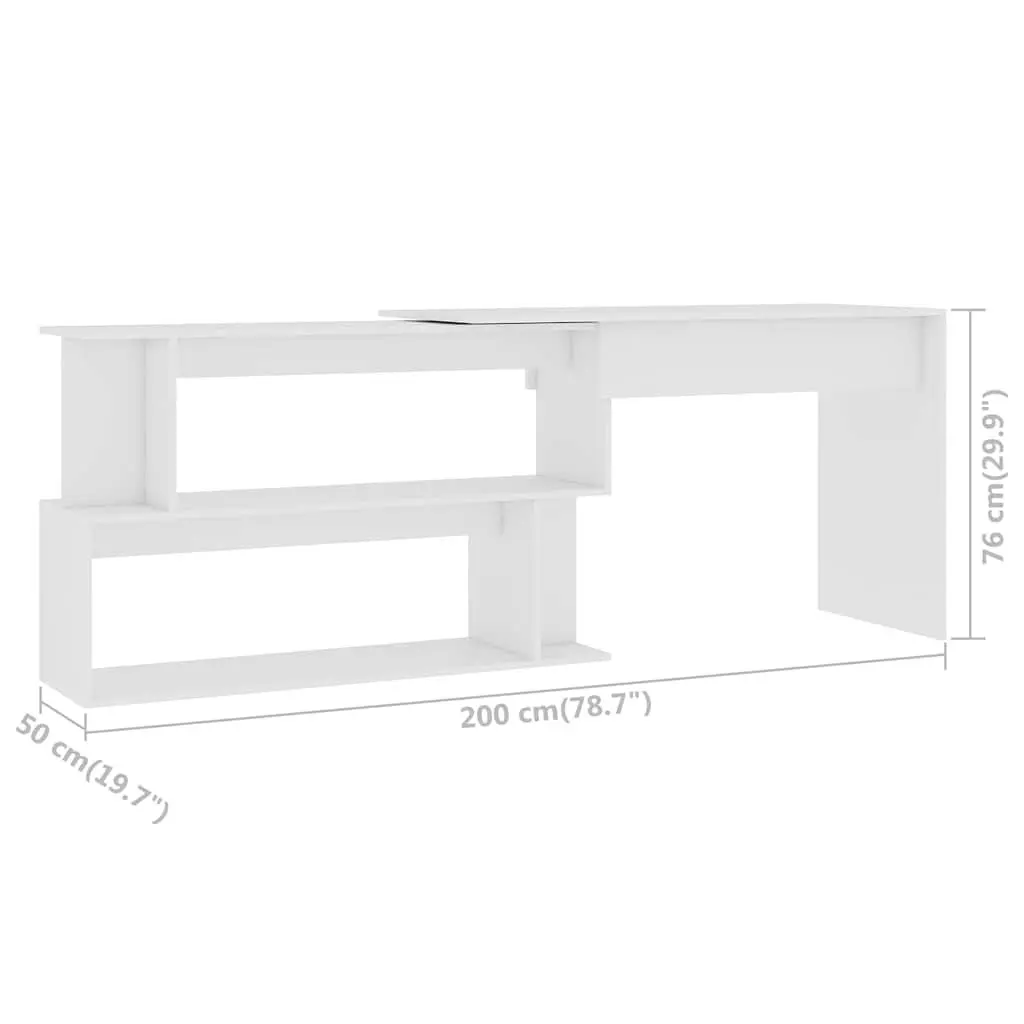 Corner Desk Engineered Wood White Rotating Workstation 200x50x76cm