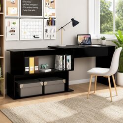 Corner Desk Rotatable Black Office Workstation Study Table Modern Storage