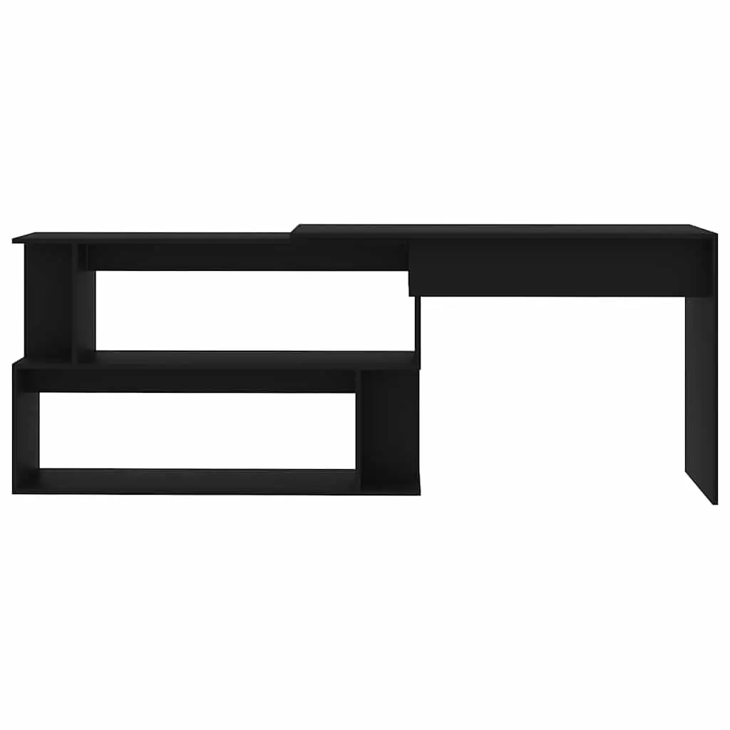 Corner Desk Rotatable Black Office Workstation Study Table Modern Storage