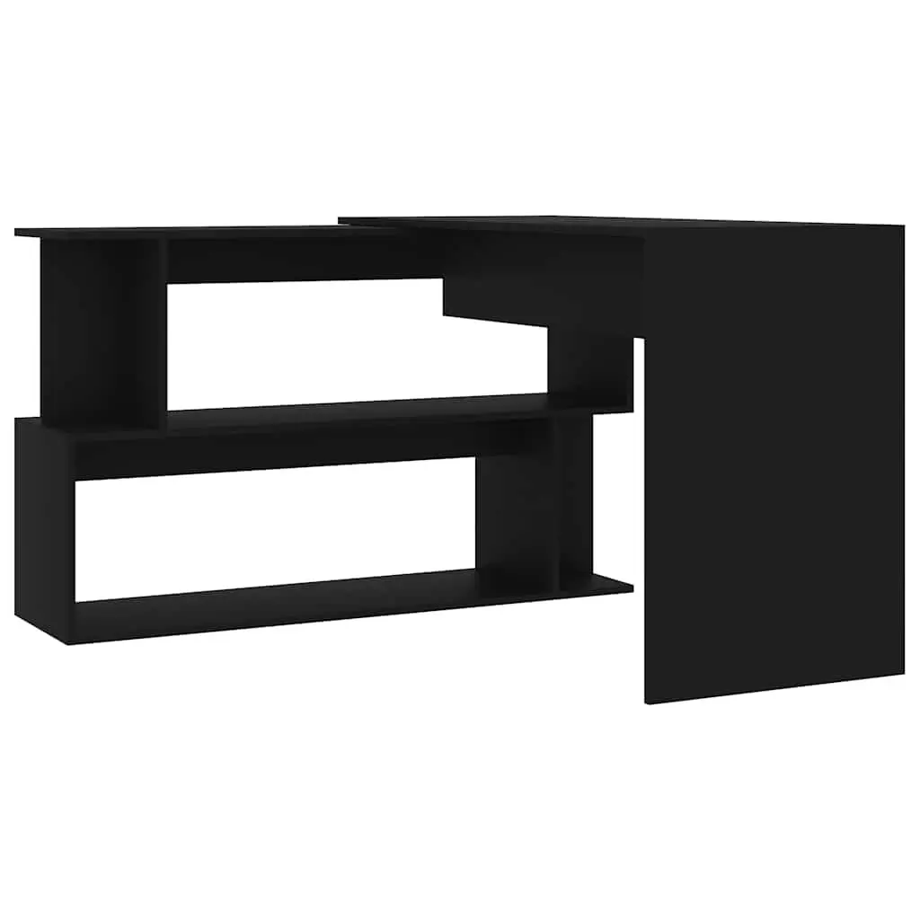 Corner Desk Rotatable Black Office Workstation Study Table Modern Storage