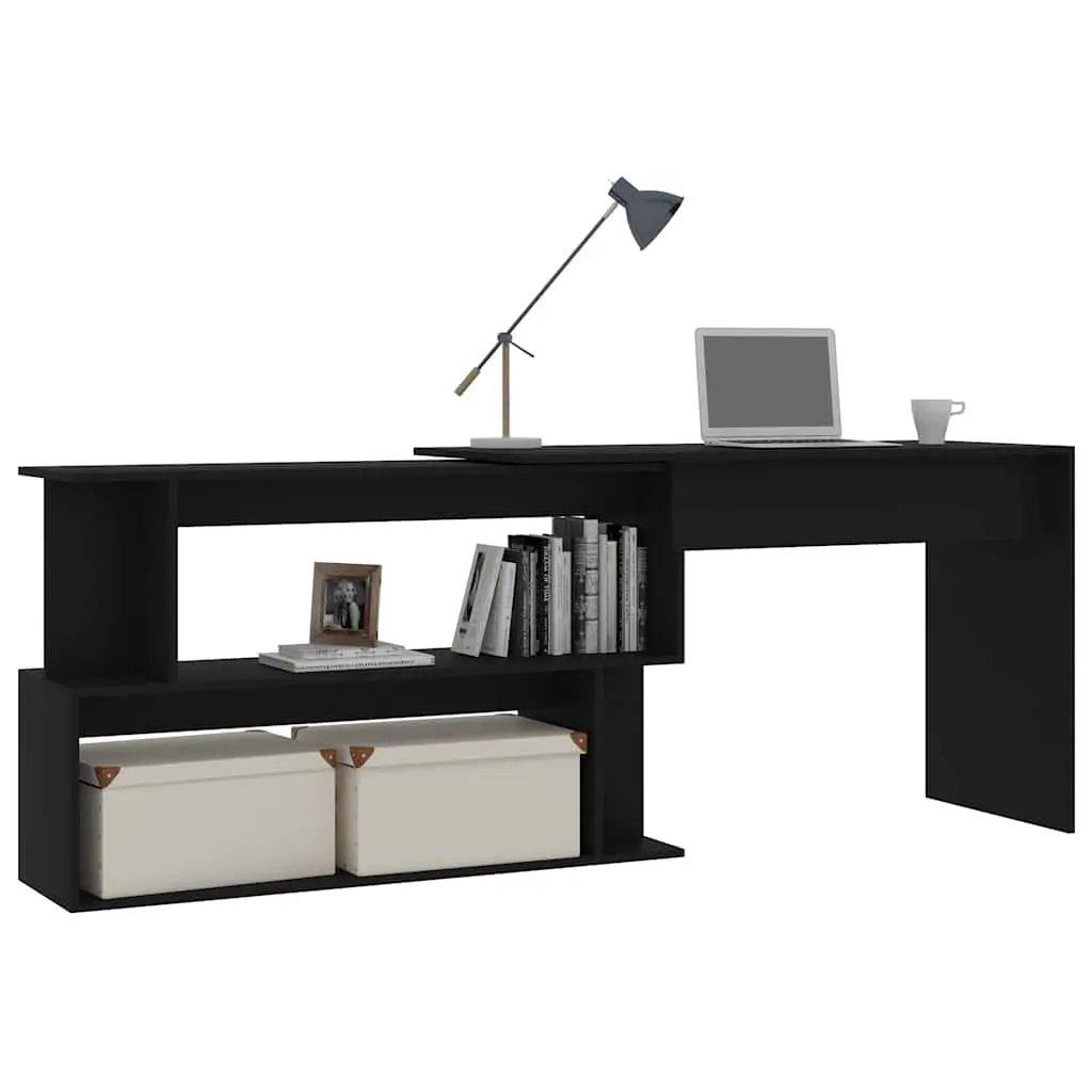 Corner Desk Rotatable Black Office Workstation Study Table Modern Storage