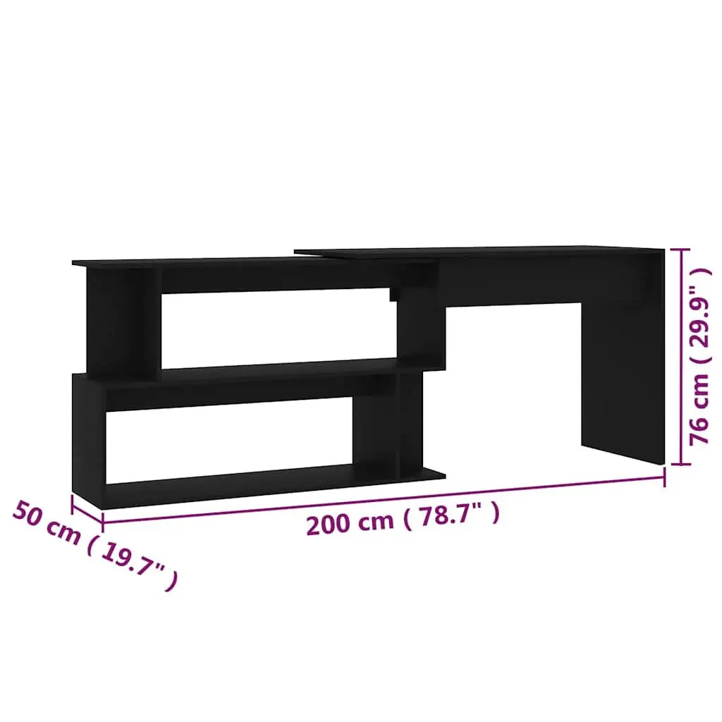 Corner Desk Rotatable Black Office Workstation Study Table Modern Storage