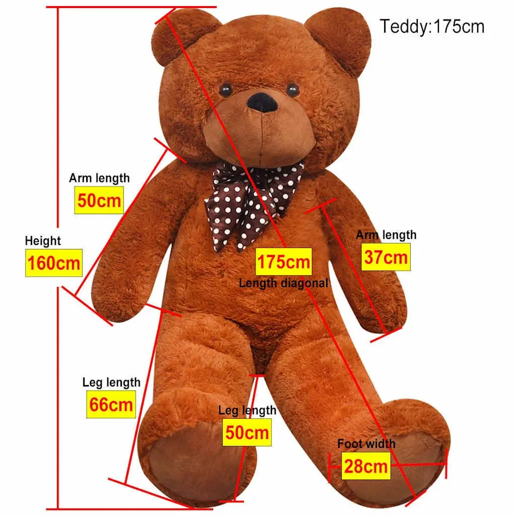 Soft Plush Teddy Bear Brown 160cm Cuddly Toy for Kids and Adults with Bow Tie