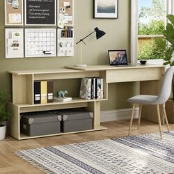 Corner Desk Rotatable Design Home Office Workstation Brown Engineered Wood Table