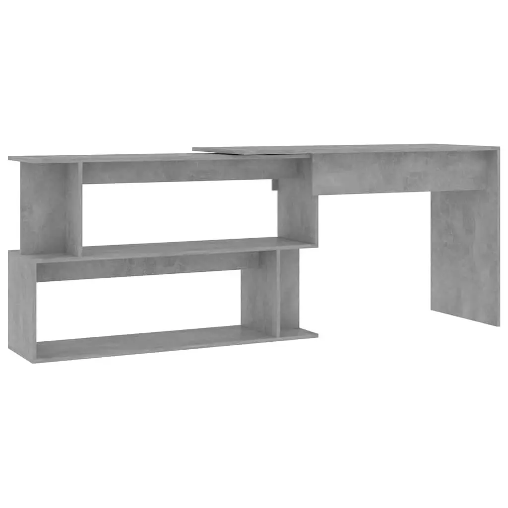 Corner Desk Grey Engineered Wood Rotatable Office Workstation Storage