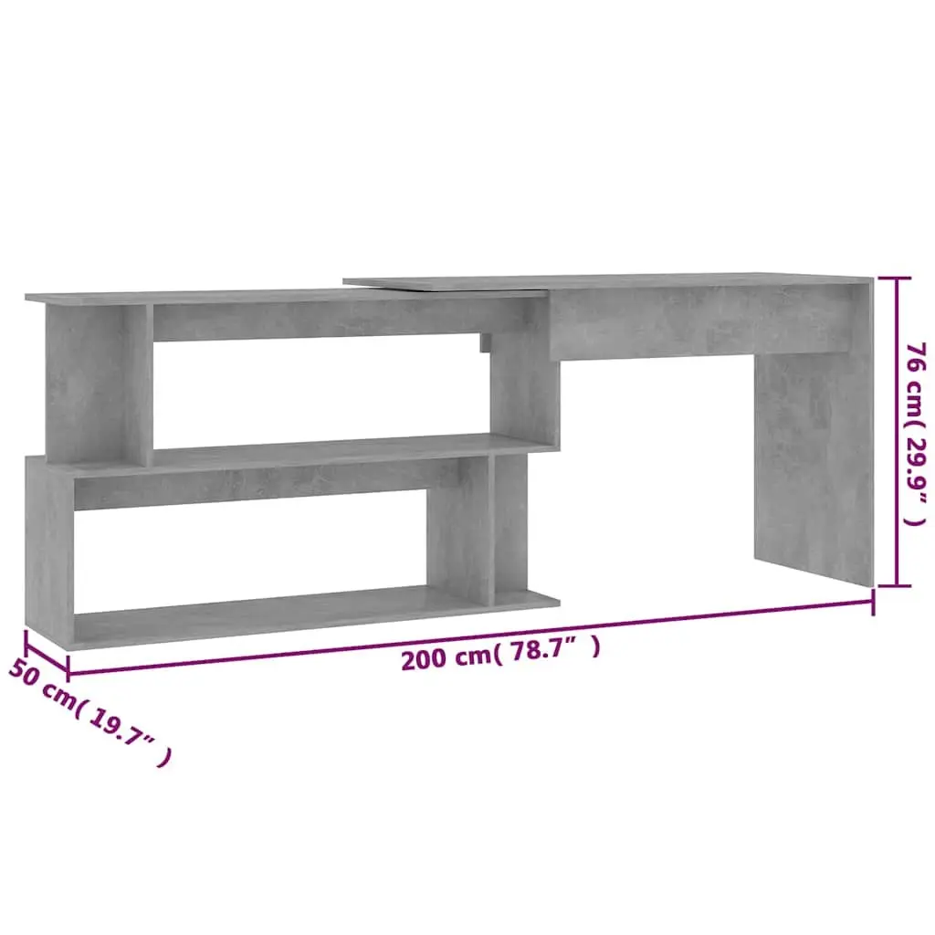 Corner Desk Grey Engineered Wood Rotatable Office Workstation Storage