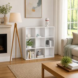 Your Friendly White Book Cabinet: 9 Compartments Await!