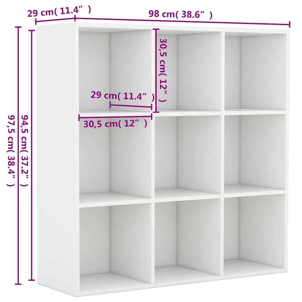 White Book Cabinet 9 Compartments Storage Shelving Unit Standing Bookcase