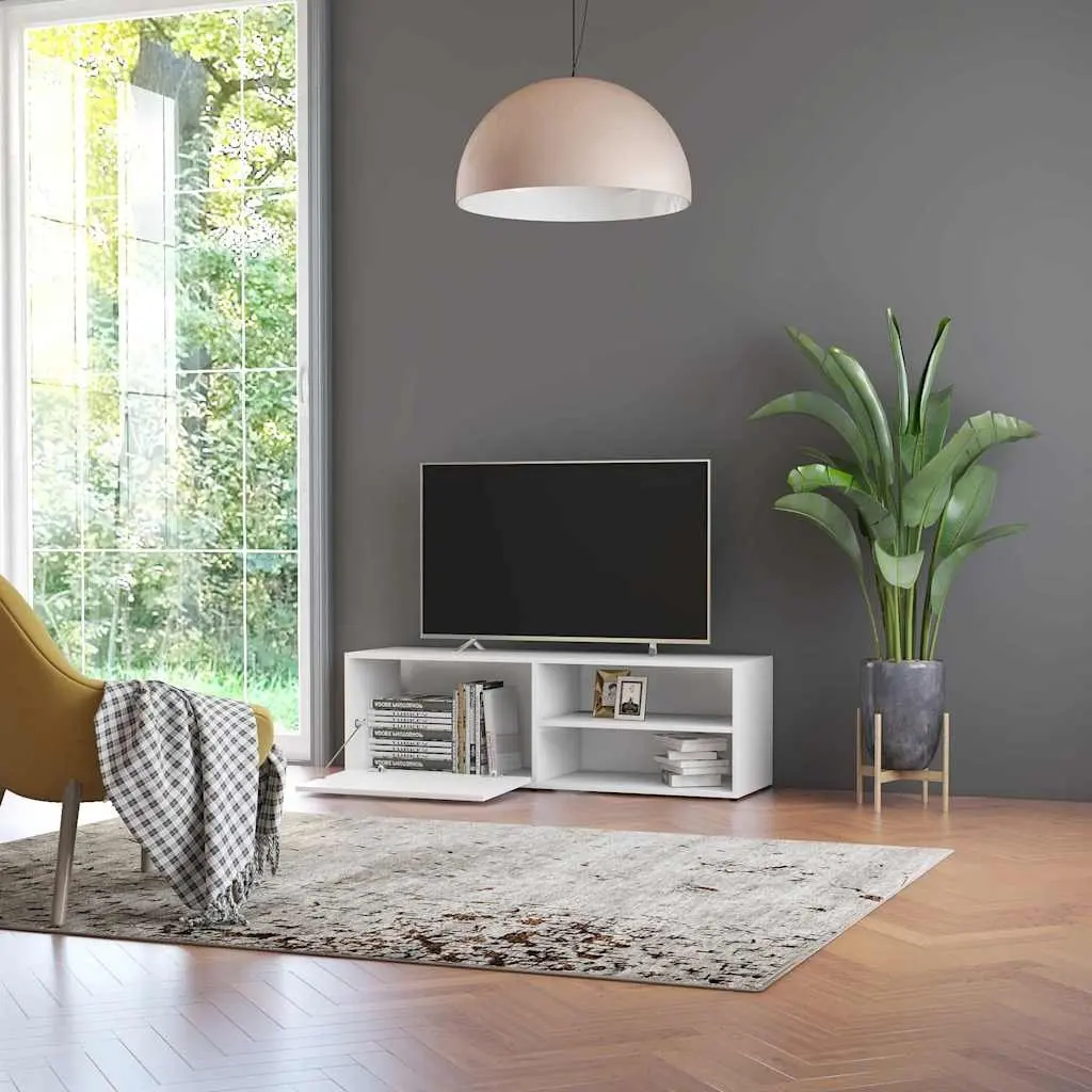 TV Cabinet Modern White Engineered Wood Media Storage Unit 120 x 34 x 37 cm