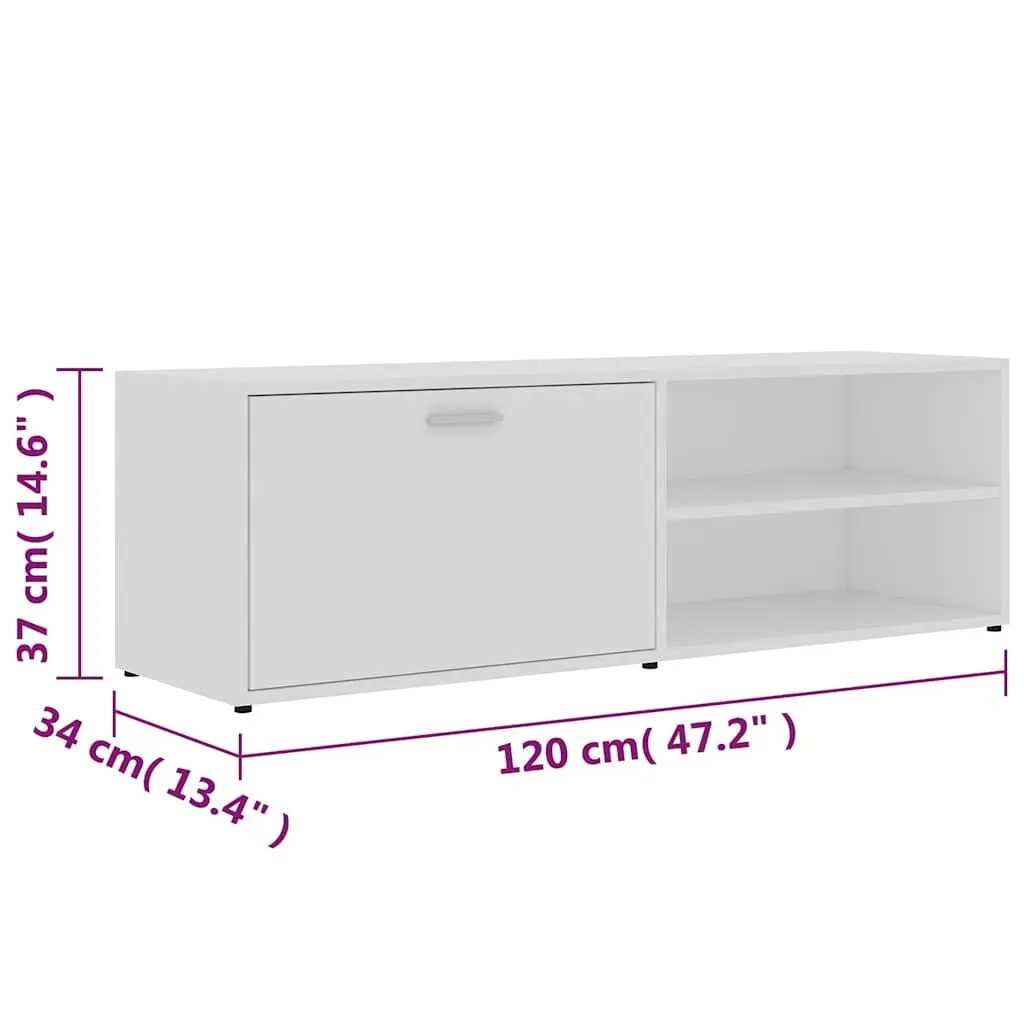 TV Cabinet Modern White Engineered Wood Media Storage Unit 120 x 34 x 37 cm
